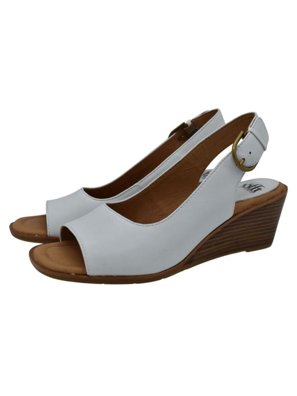 Sofft Womens Size 9.5 Gabriella White Leather‎ Wedge Peep Open Toe Sandals Shoes